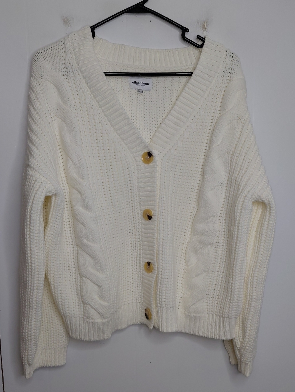 Ellandemm Sweater Womens Small Cableknit Cardigan Preppy Heavy Knit Slouchy